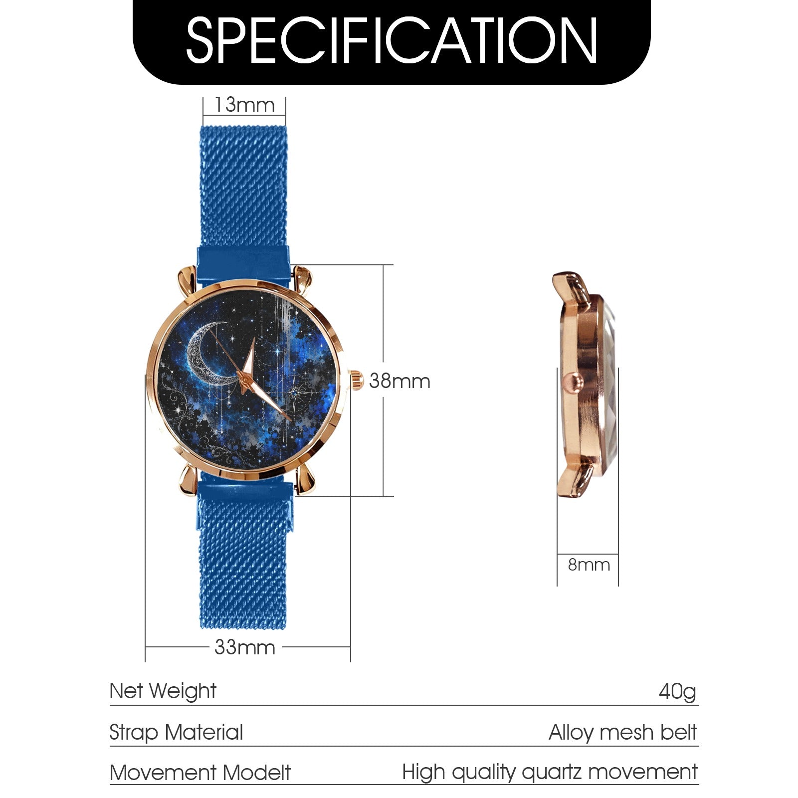 Moonlit Sapphire Magnetic Buckle Strap Watch