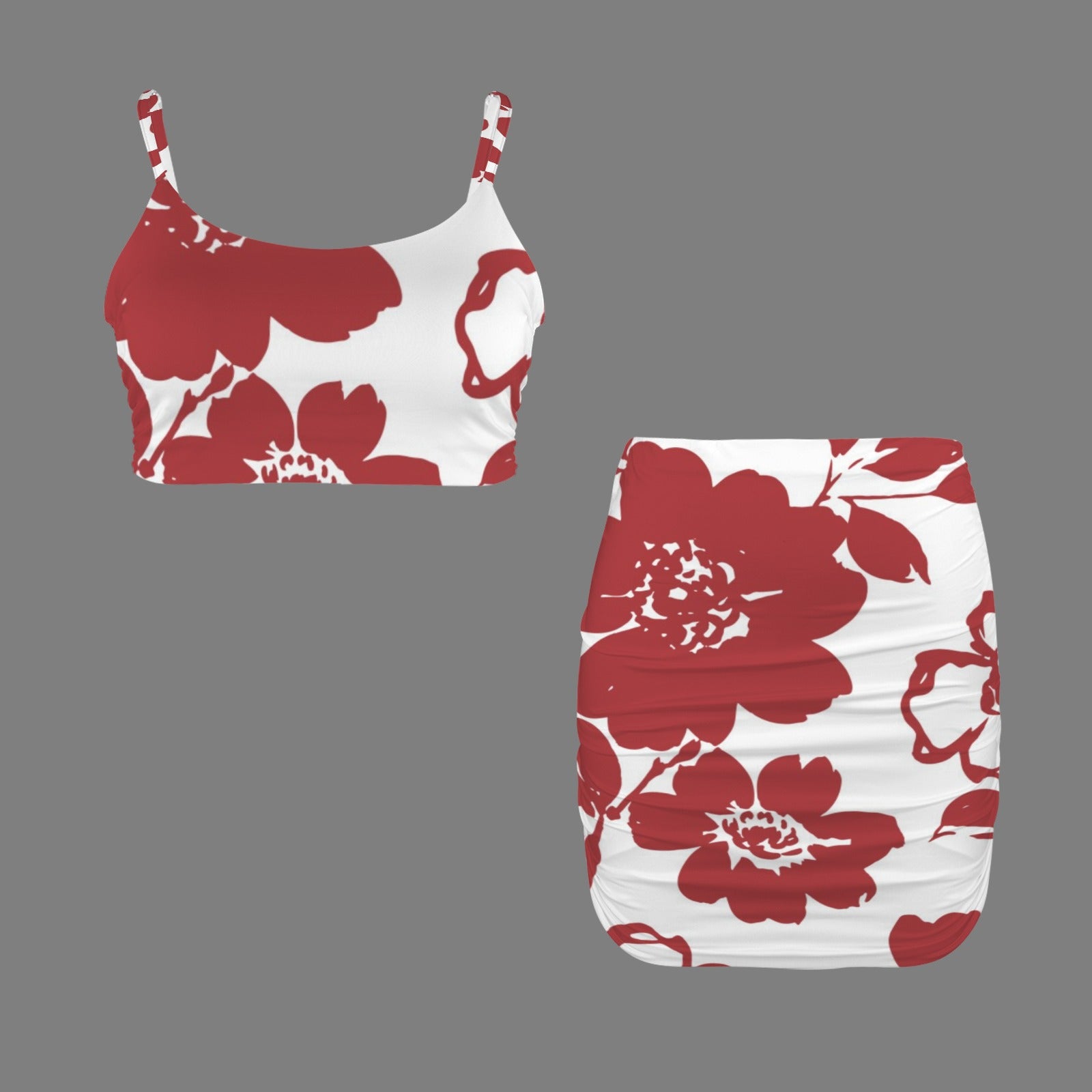 Maroon Flowered Top & Skirt Set
