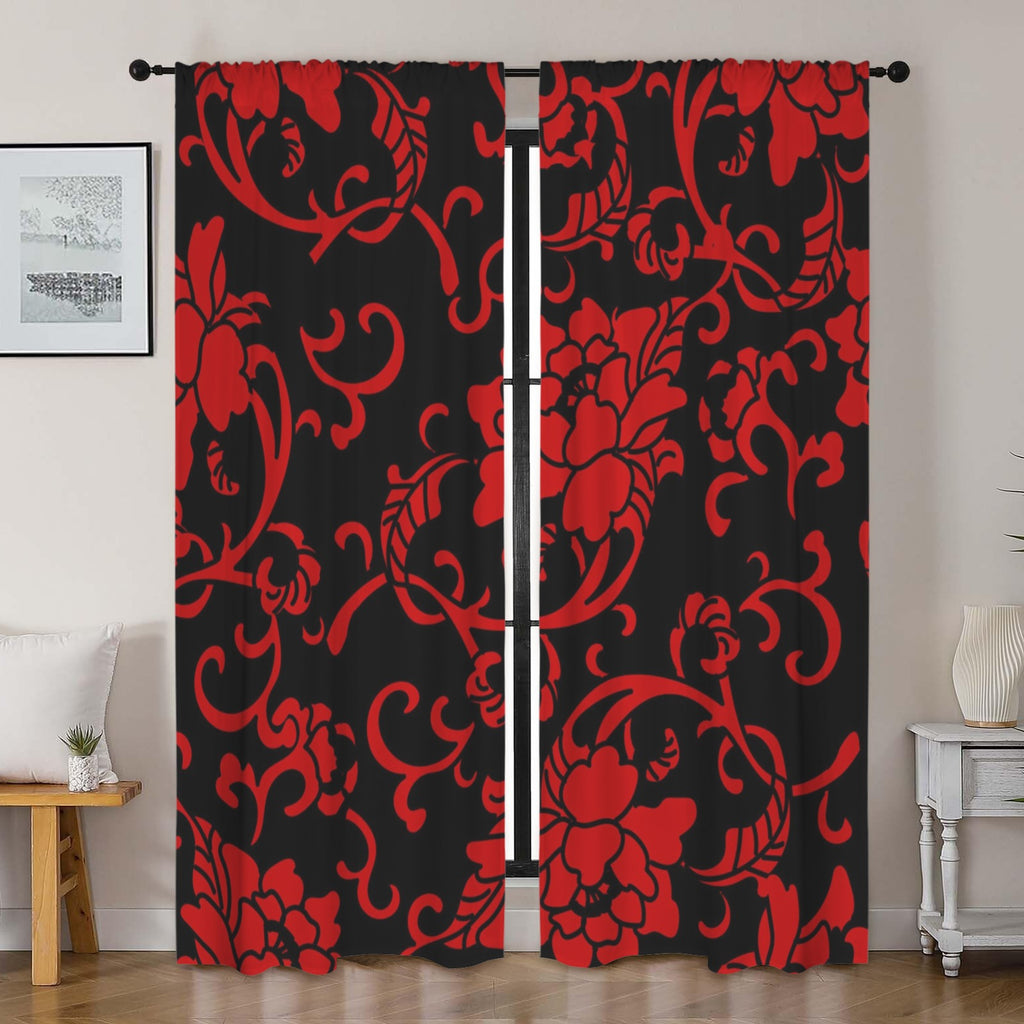 Crimson Floral Curtains 42"x84"