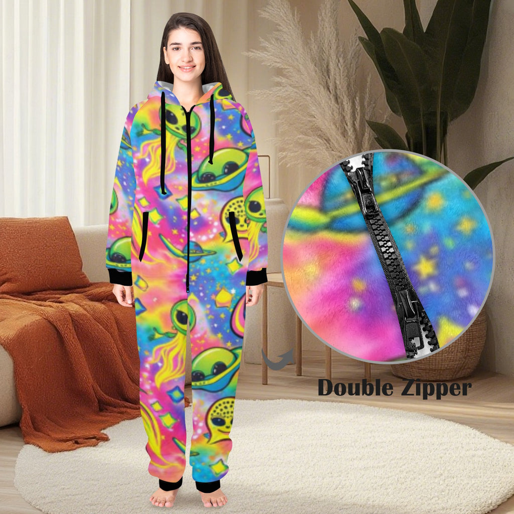 Space Trippy Flannel Zip One Piece Pajama