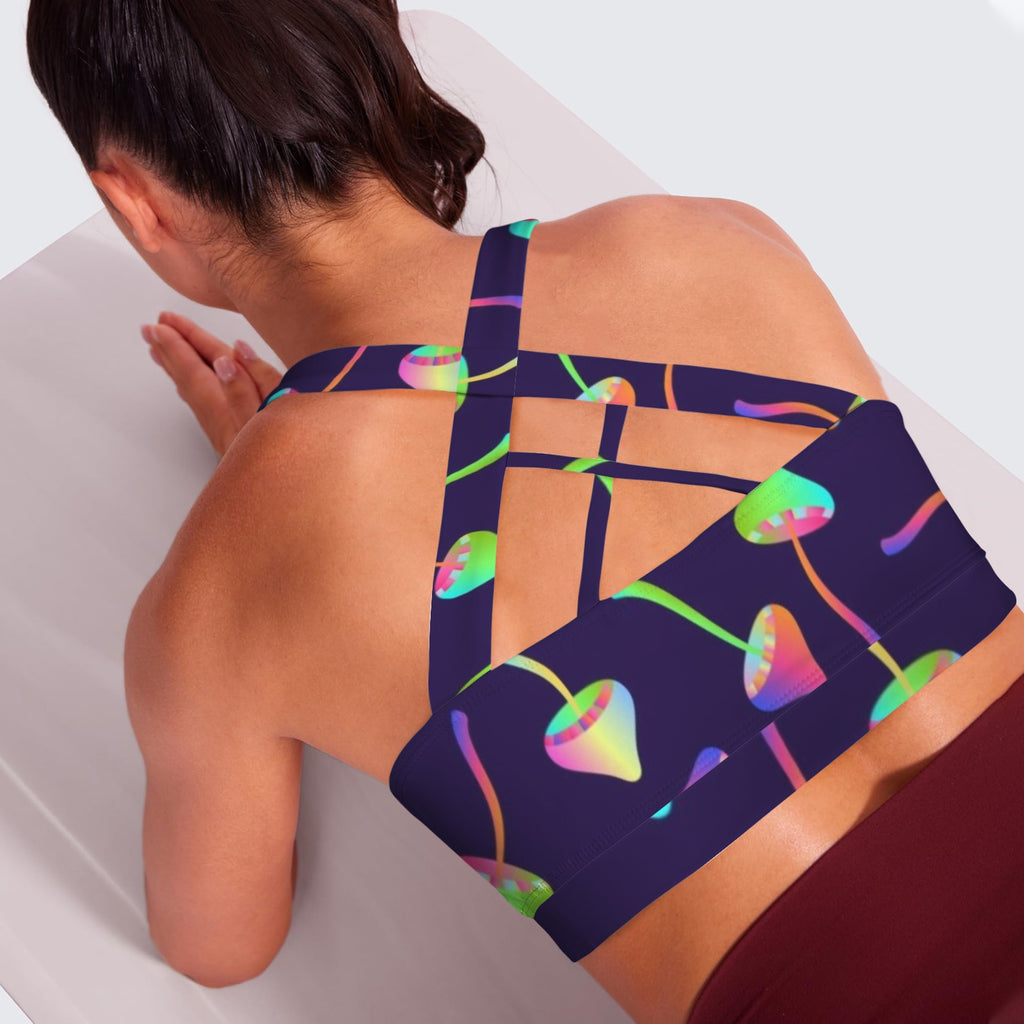 Neon Mushroom Crisscross Sports Bra