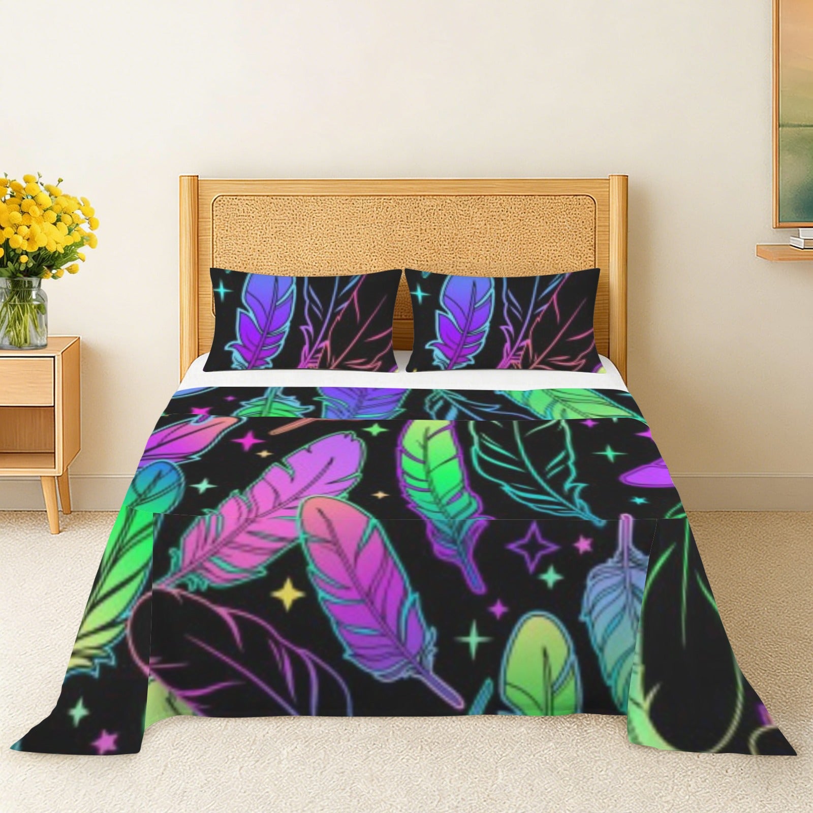 Neon Feather Twin Sheet/Pillowcases