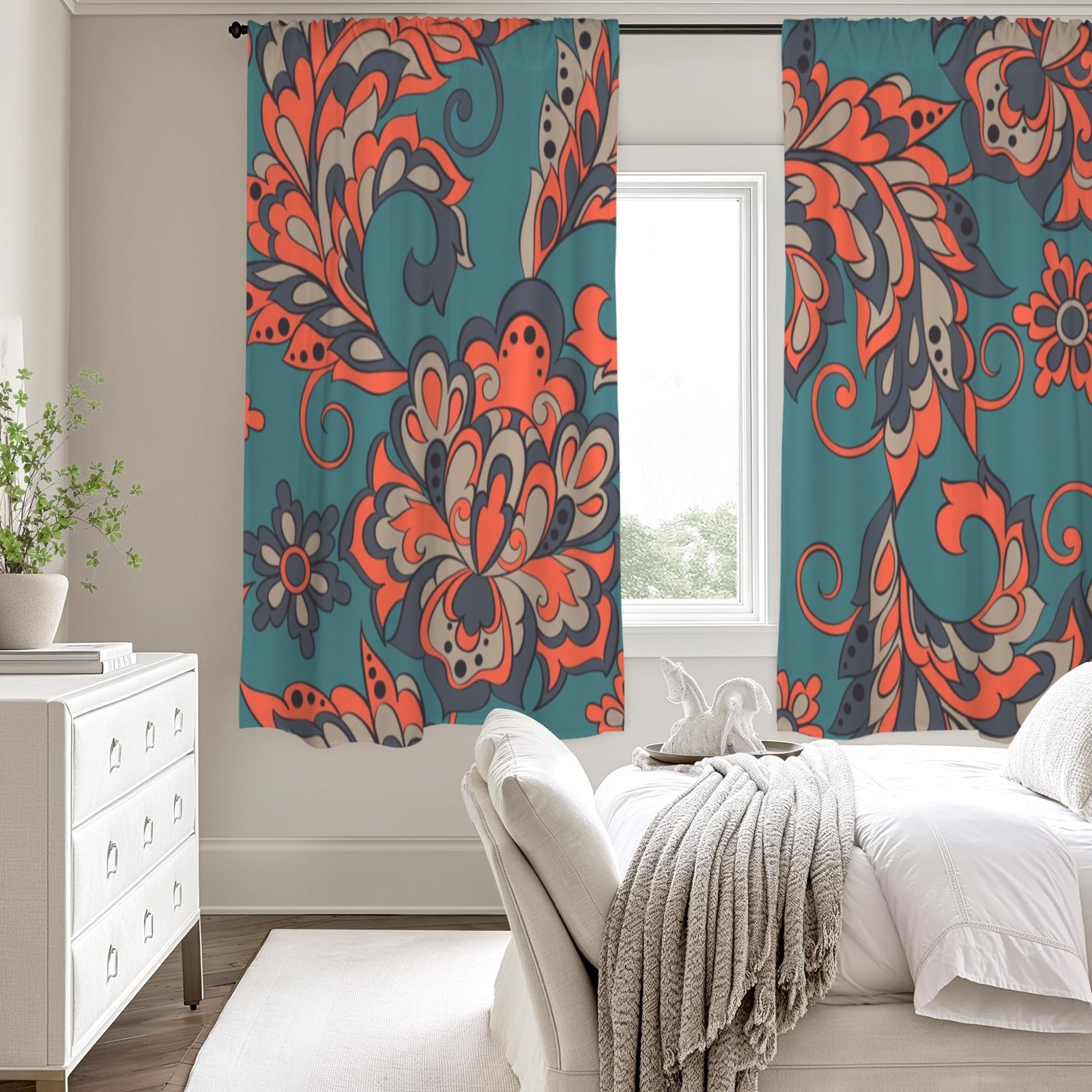 Sunset Paisley WIndow Curtains 52"x63"