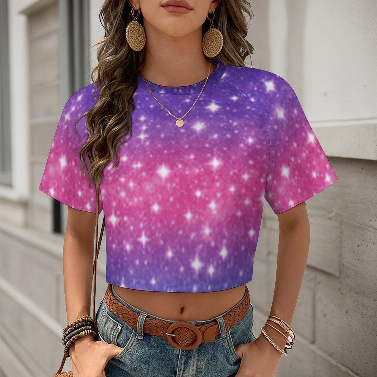 Custom Women's Short Sleeve Crew Neck Cropped Tee Crop T Shirt