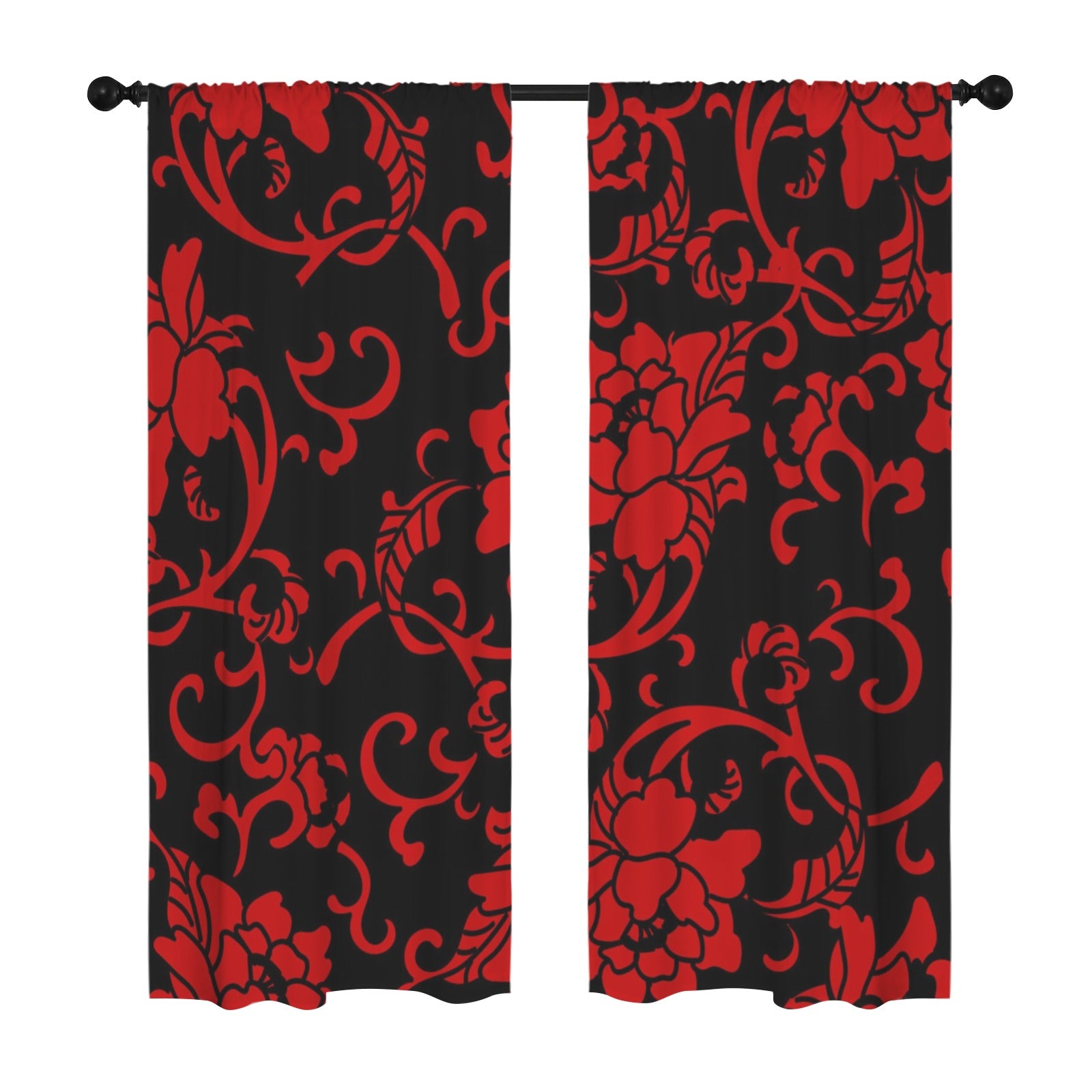 Crimson Floral Curtains 42"x84"
