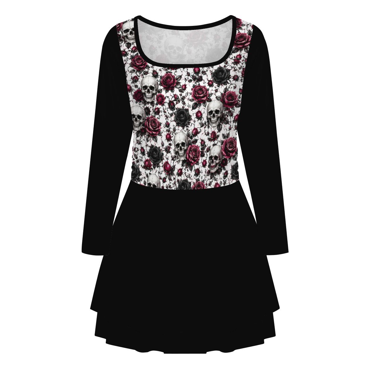 Crimson Bloom Square Neck Long Sleeve Ruffle Mini Dress