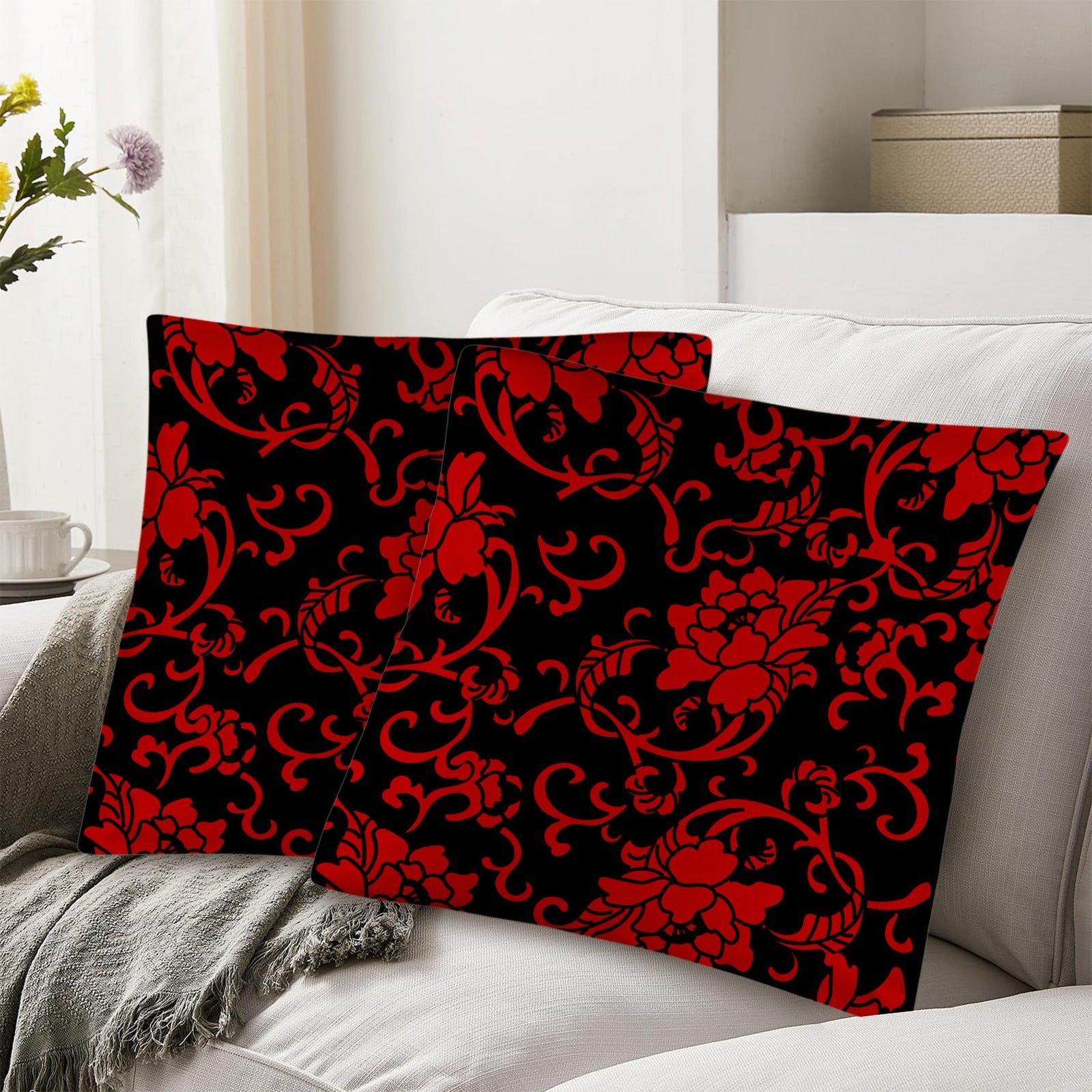 Crimson Floral Linen Pillow Case 2pk