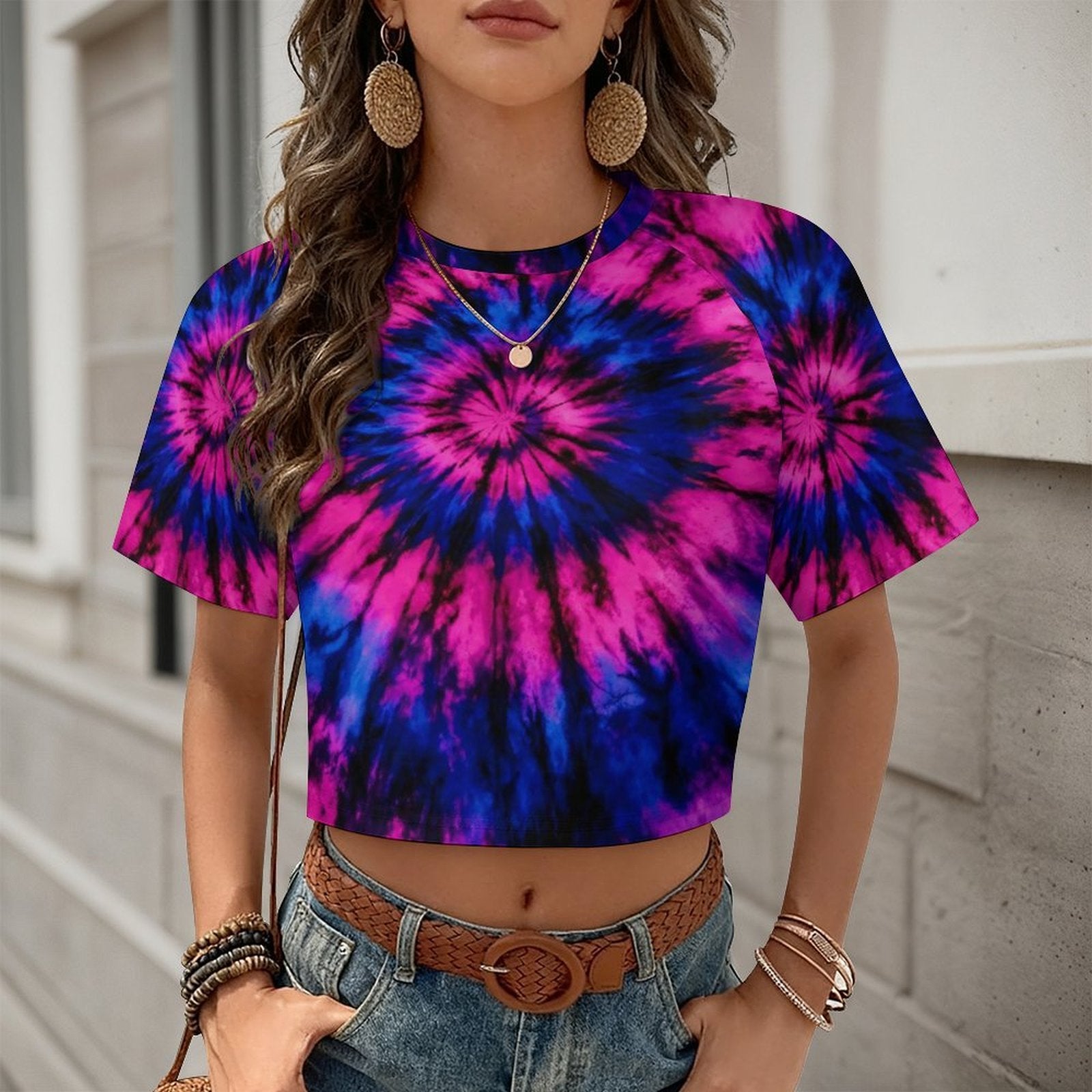 Custom Women's Short Sleeve Crew Neck Cropped Tee Crop T Shirt