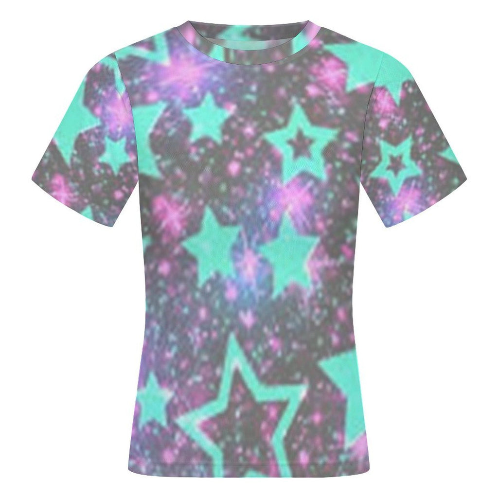 Custom Women's Mesh Sheer T-Shirt Crew Neck Short Sleeve Casual Top